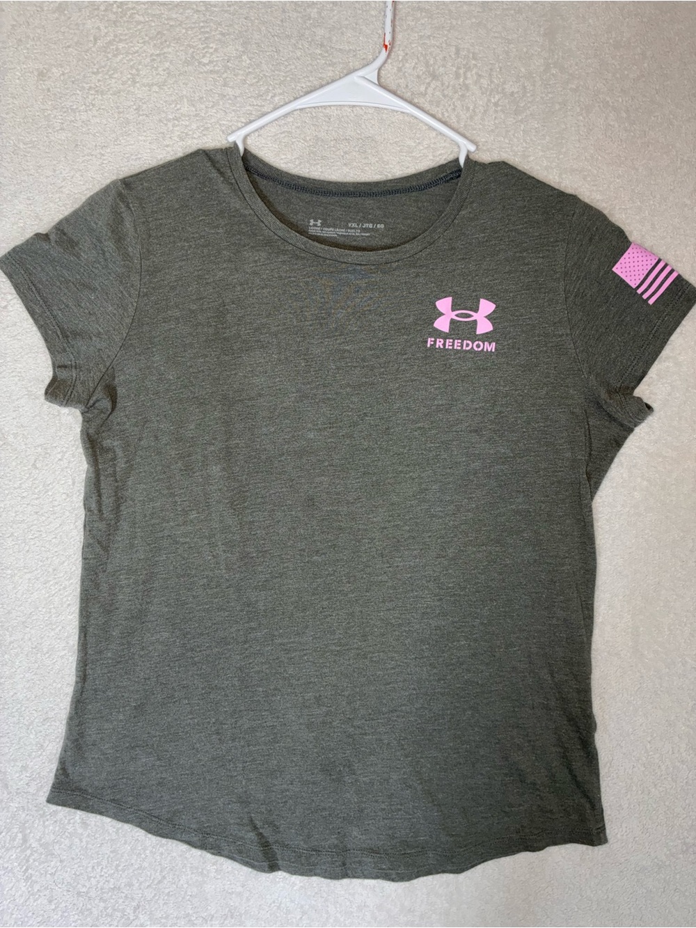Under Armour Olive Green Short Sleeve Tee with Pink Logo